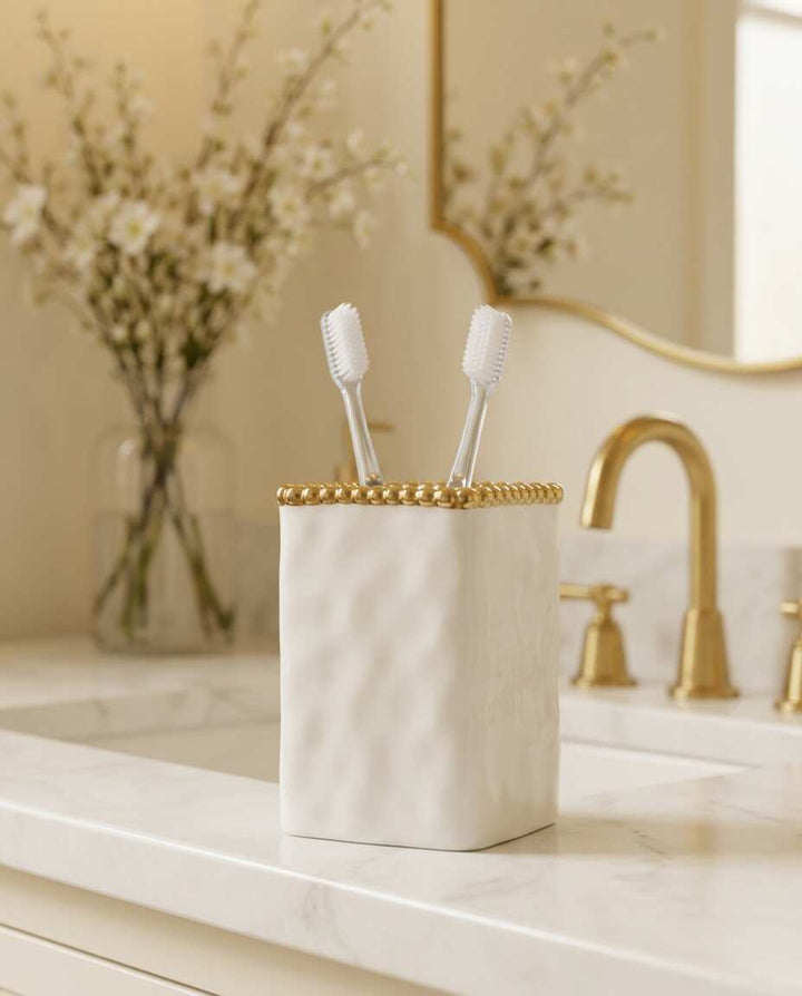 Sienna White and Gold Toothbrush Holder