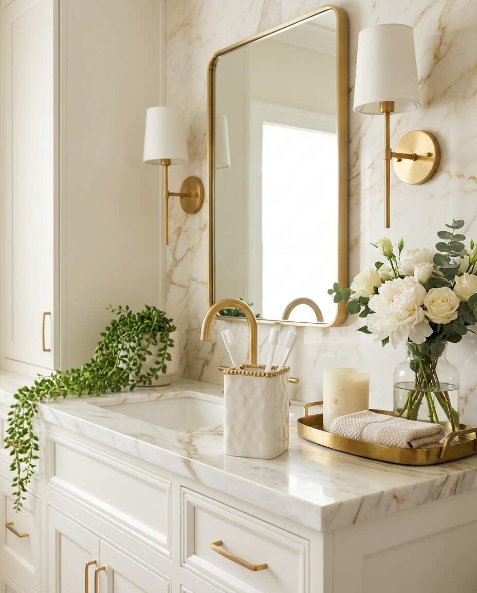 Sienna White and Gold Toothbrush Holder