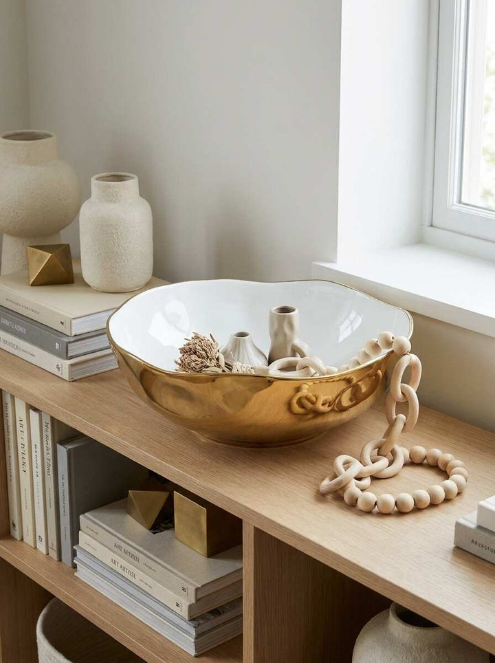 Moonlight White and Gold Wide Bowl