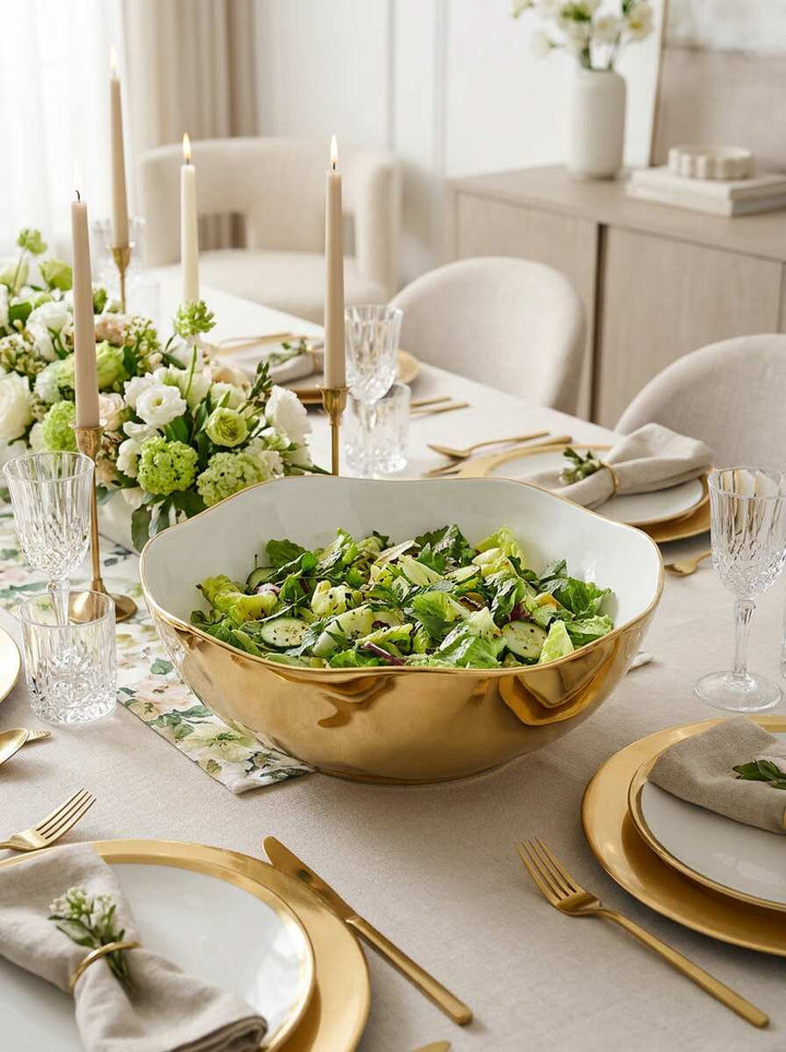 Moonlight White and Gold Wide Bowl