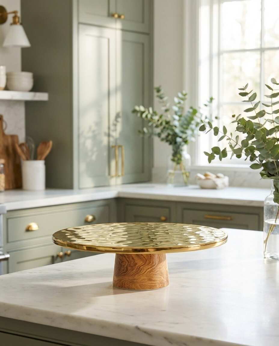 Naya Rustic Wood and Gold Cake Stand — Luxury Table Decor