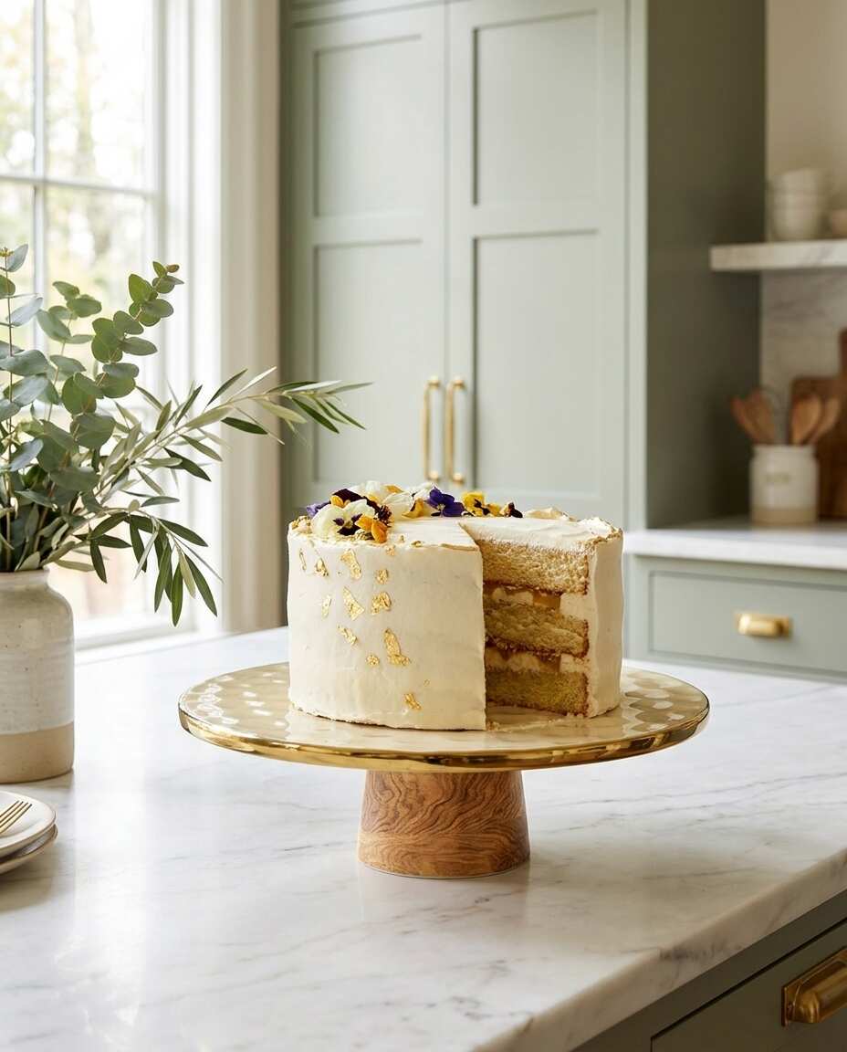 Naya Rustic Wood and Gold Cake Stand — Luxury Table Decor
