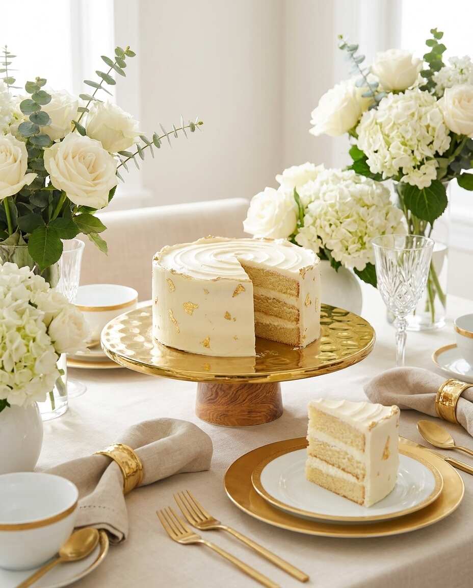 Naya Rustic Wood and Gold Cake Stand — Luxury Table Decor