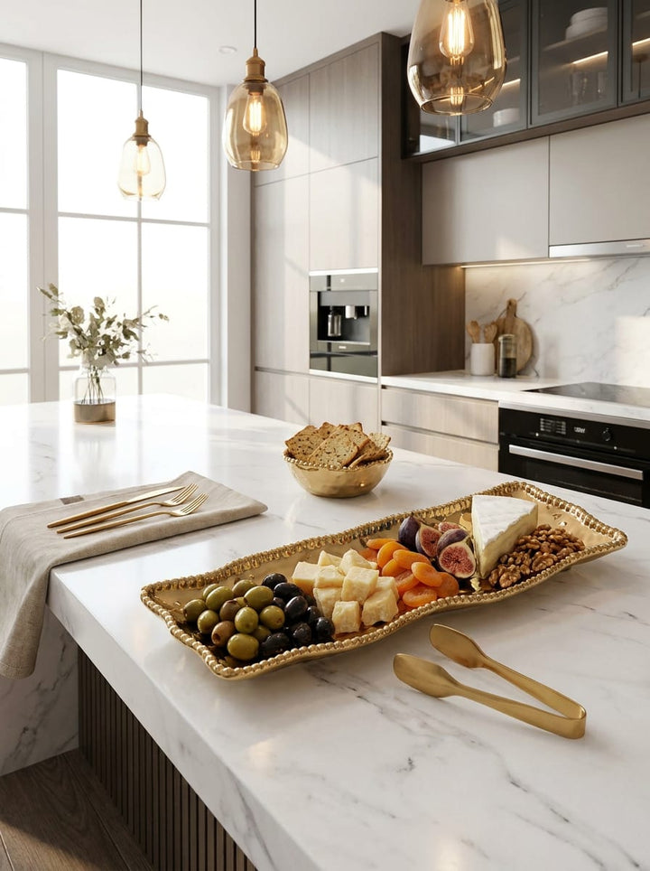 Eva Gold Beaded Rectangular Server