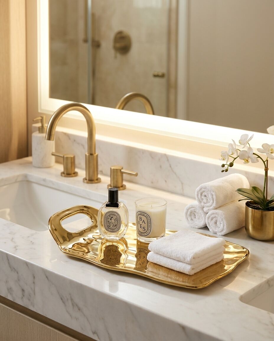 Moonlight Gold Tray with Handle — Premium Serveware