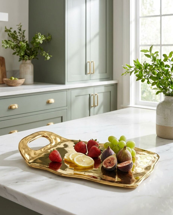 Moonlight Gold Tray with Handle — Premium Serveware