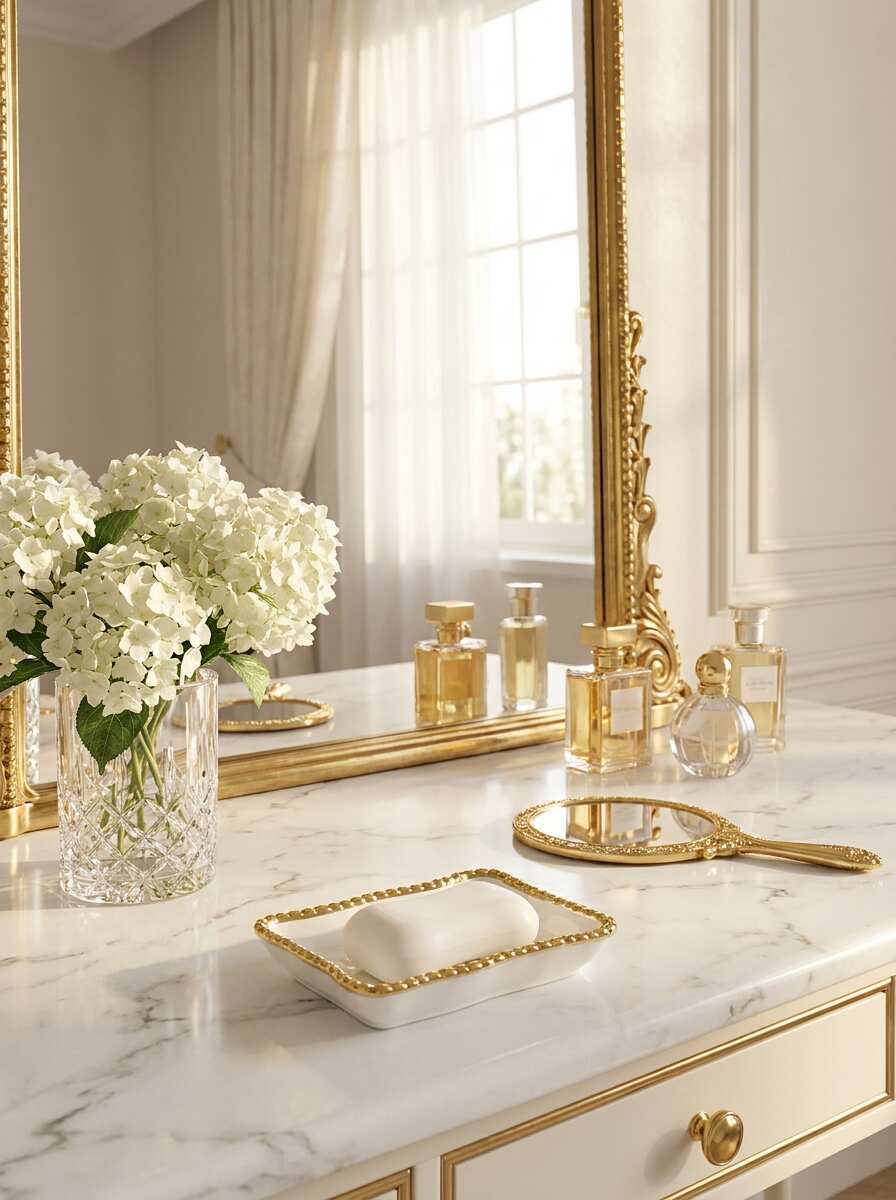Sienna White and Gold beaded Soap Dish — Premium Bathroom Decor