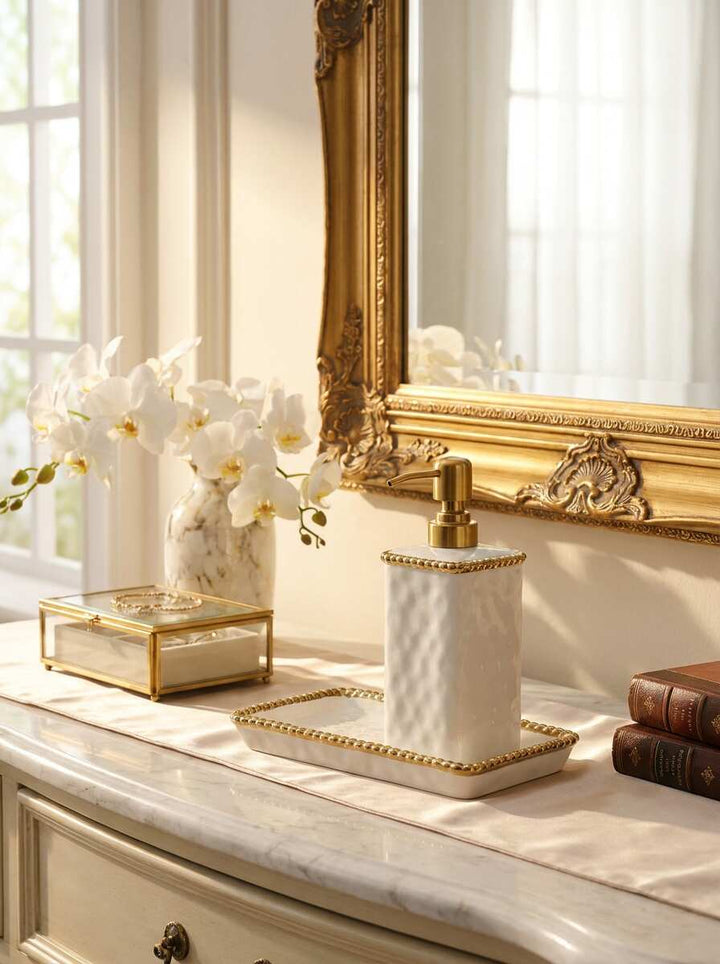Sienna White and Gold Soap Dispenser — Luxury Bathroom Accessory