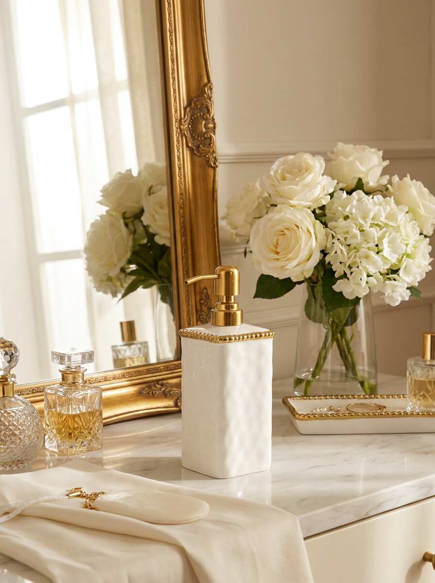 Sienna White and Gold Soap Dispenser — Luxury Bathroom Accessory