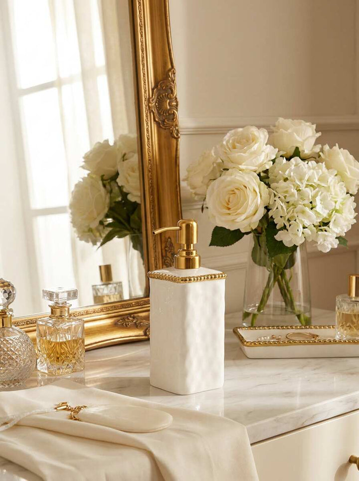 Sienna White and Gold Soap Dispenser — Luxury Bathroom Accessory