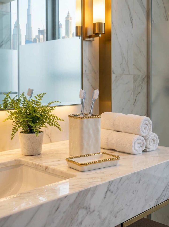 Sienna White and Gold Toothbrush Holder