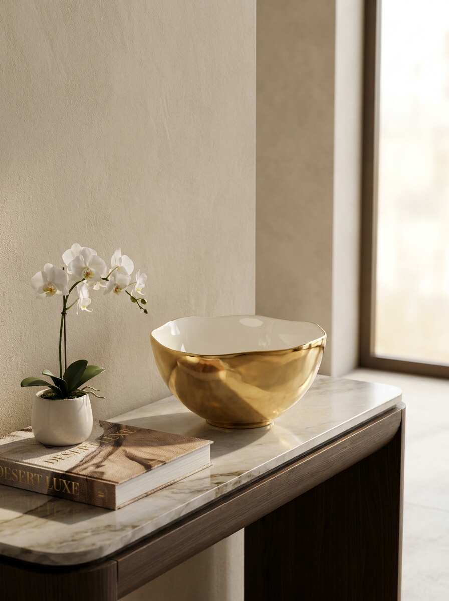 Moonlight White and Gold Medium Bowl