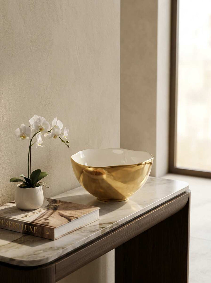 Moonlight White and Gold Medium Bowl