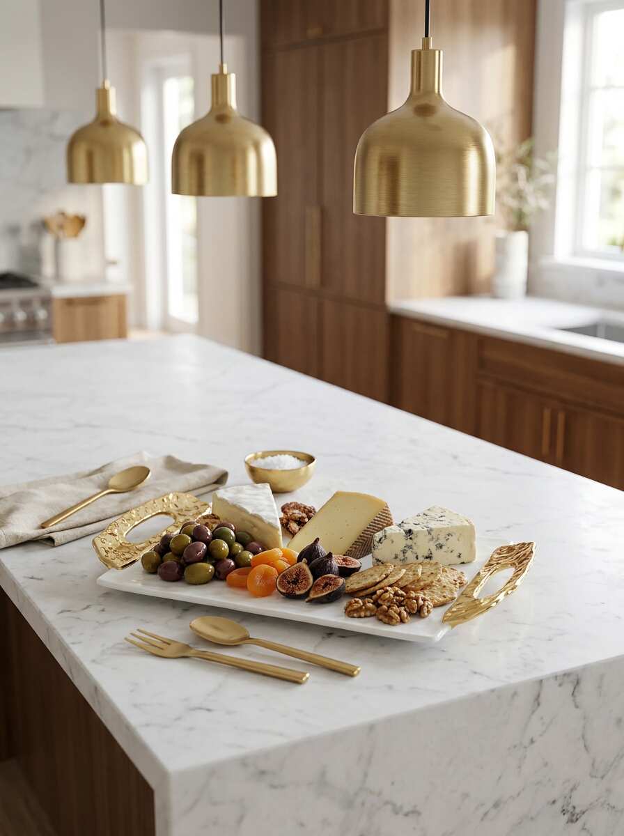 Moonlight White and Gold Tray With Handles — Luxury Home Decor