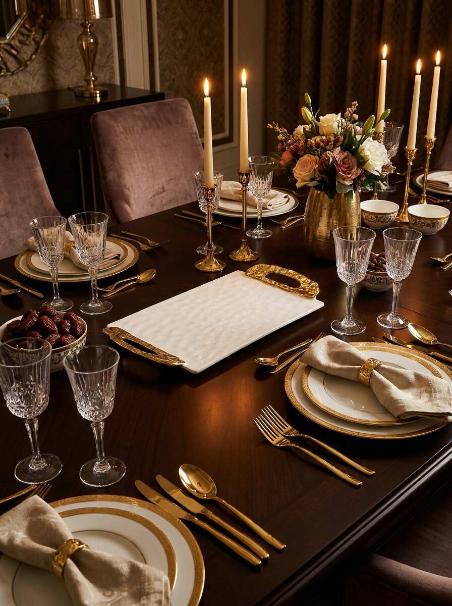Moonlight White and Gold Tray With Handles — Luxury Home Decor