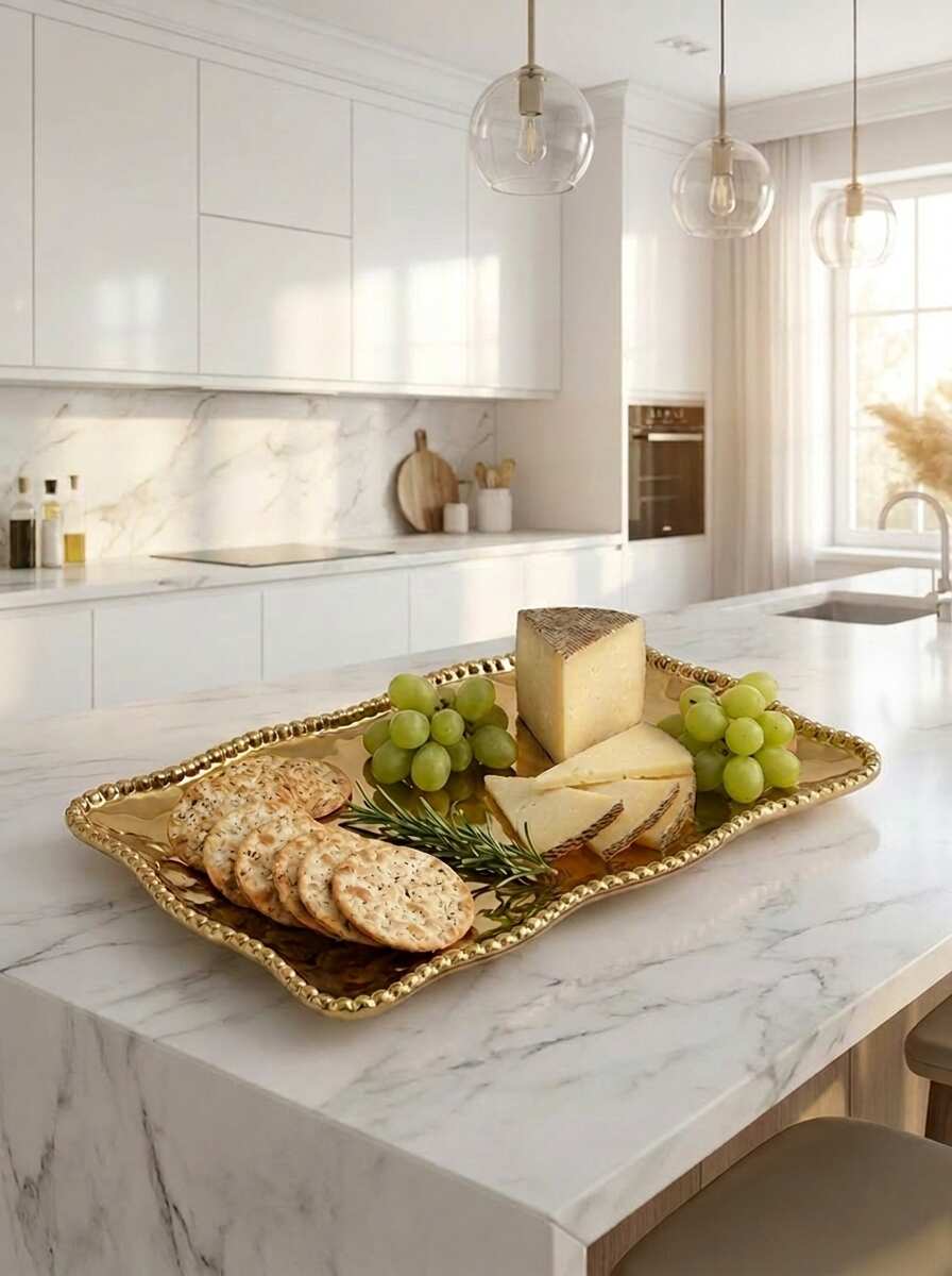 Eva Gold Beaded Decorative Tray