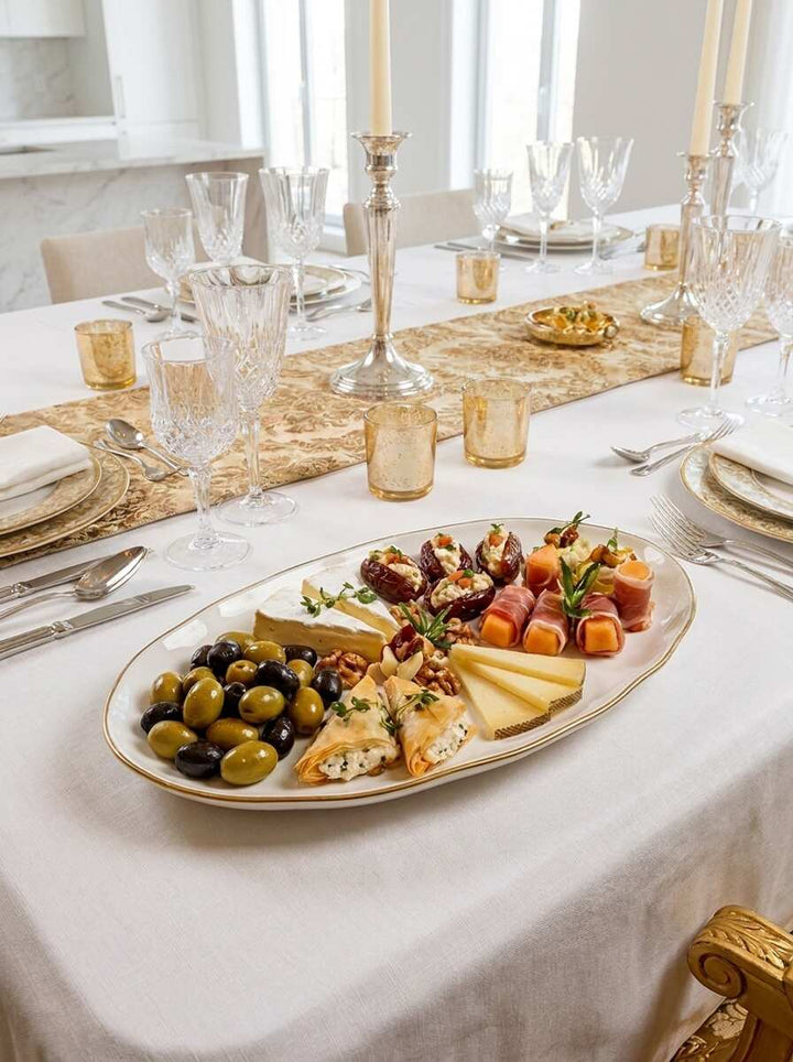 Moonlight White and Gold Oval Platter — Luxury Tableware