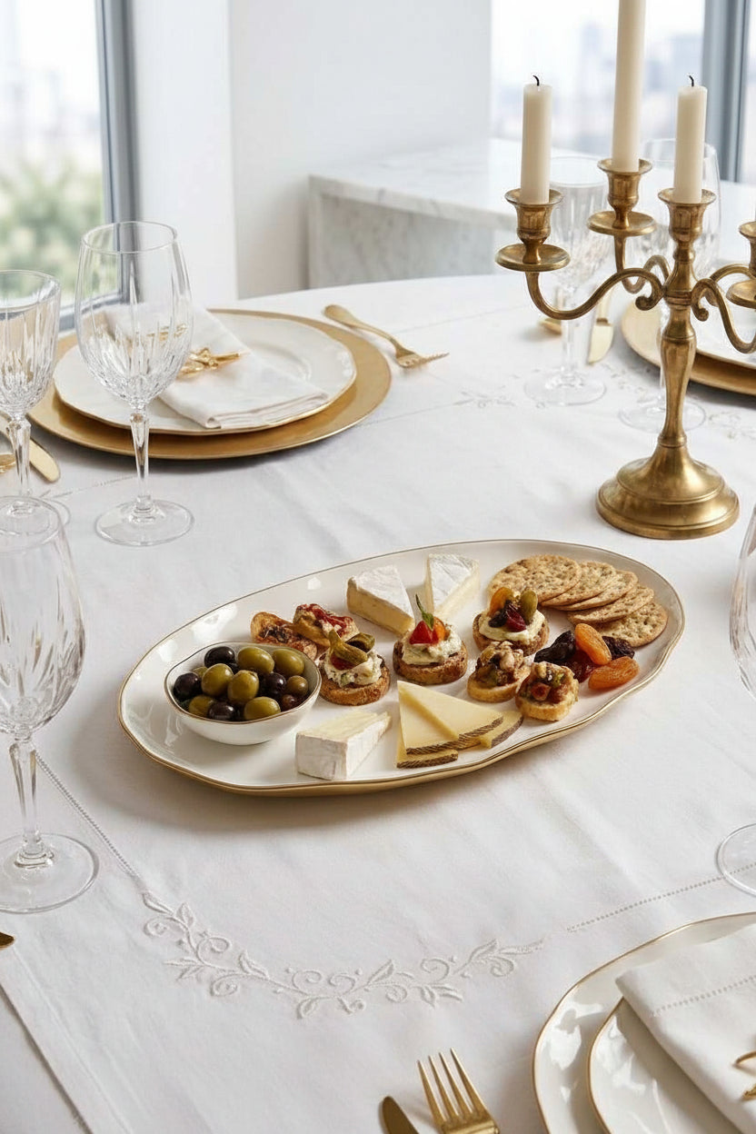 Moonlight White and Gold Oval Platter — Luxury Tableware