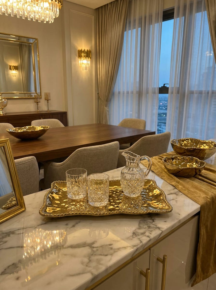 Eva Gold Beaded Decorative Platter — Premium Entertaining