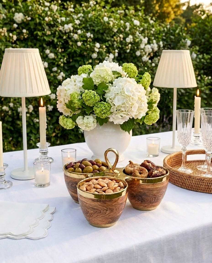 Naya Rustic Wood and Gold Sectional Server