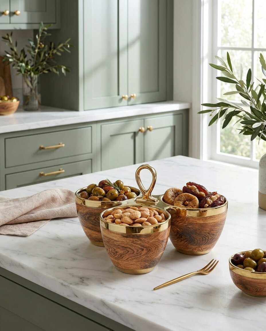 Naya Rustic Wood and Gold Sectional Server
