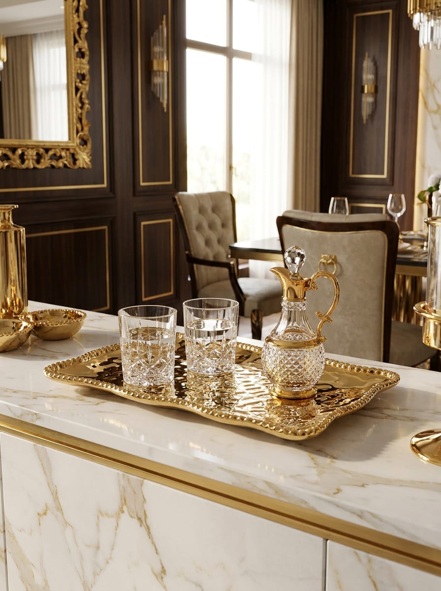 Eva Gold Beaded Decorative Platter — Premium Entertaining