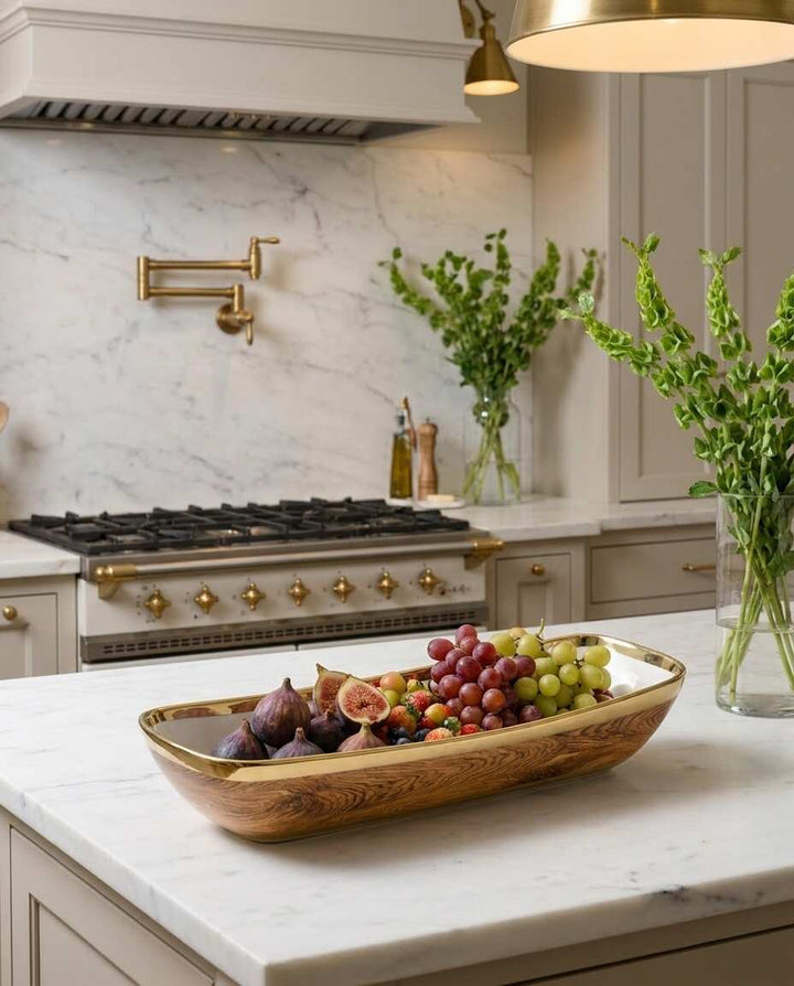 Naya Rustic Wood and Gold Tray