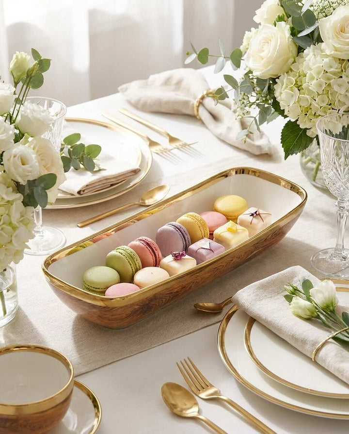 Naya Rustic Wood and Gold Tray