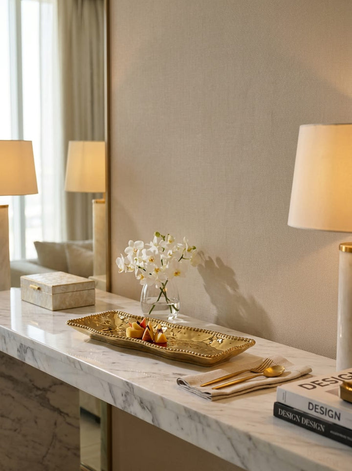 Eva Gold Beaded Rectangular Server