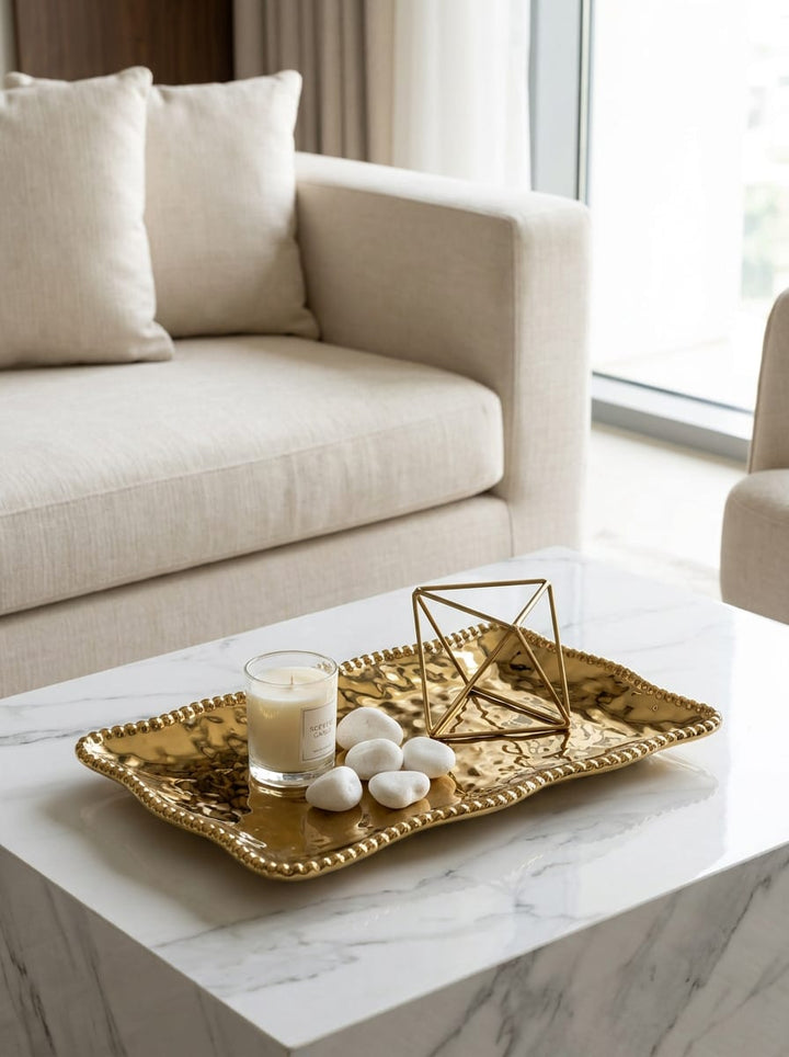 Eva Gold Beaded Decorative Platter — Premium Entertaining