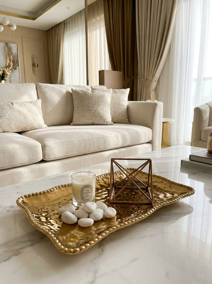 Eva Gold Beaded Decorative Platter — Premium Entertaining