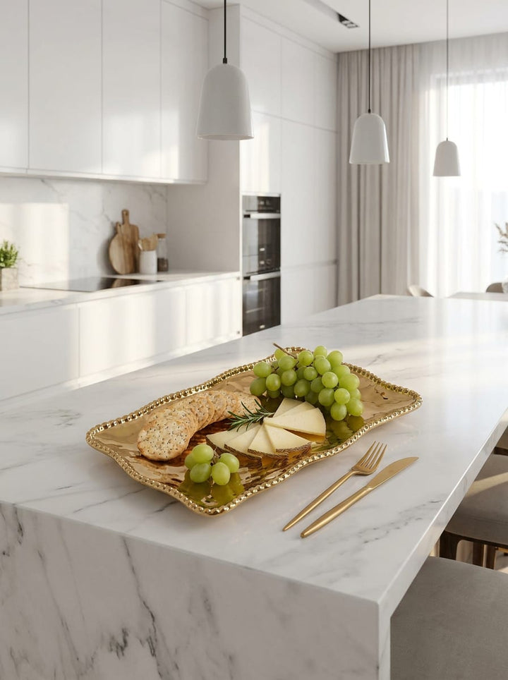 Eva Gold Beaded Decorative Platter — Premium Entertaining