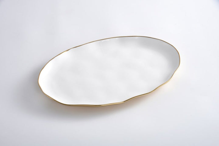 Moonlight White and Gold Oval Platter white porcelain gold rim oval serving platter — luxury tableware UAE