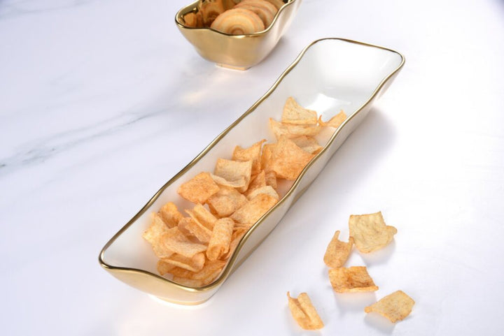 Moonlight White and Gold Cracker Tray