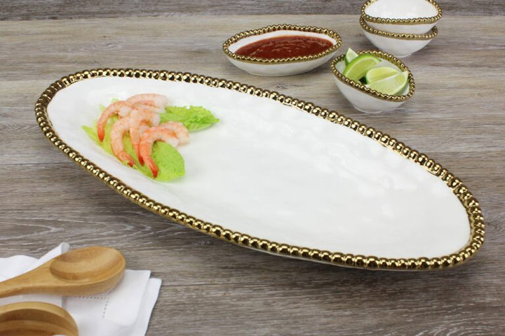 Sienna White and Gold Oval Server