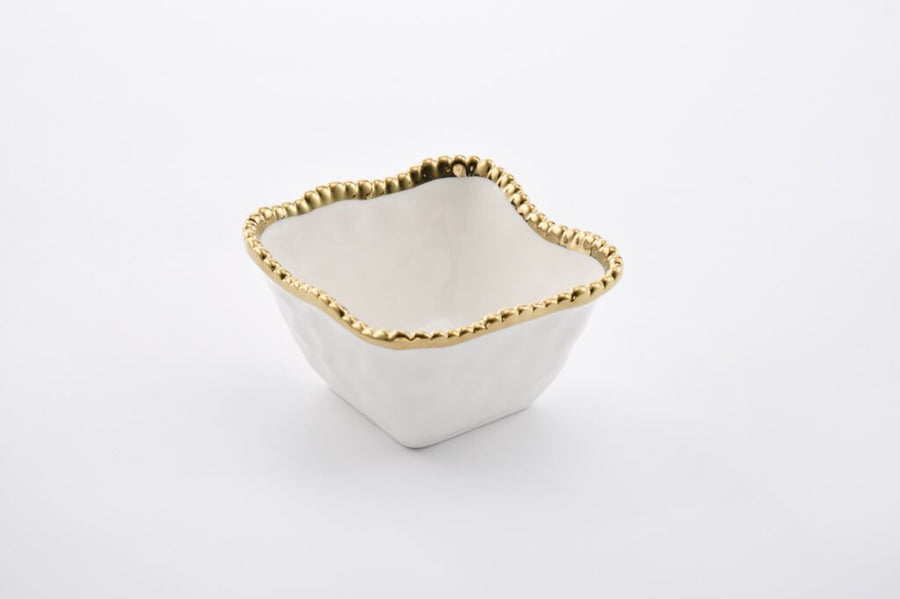 Sienna White and Gold Square Snack Bowl | Luxury Home Decor UAE | Beth & Lily Decor
