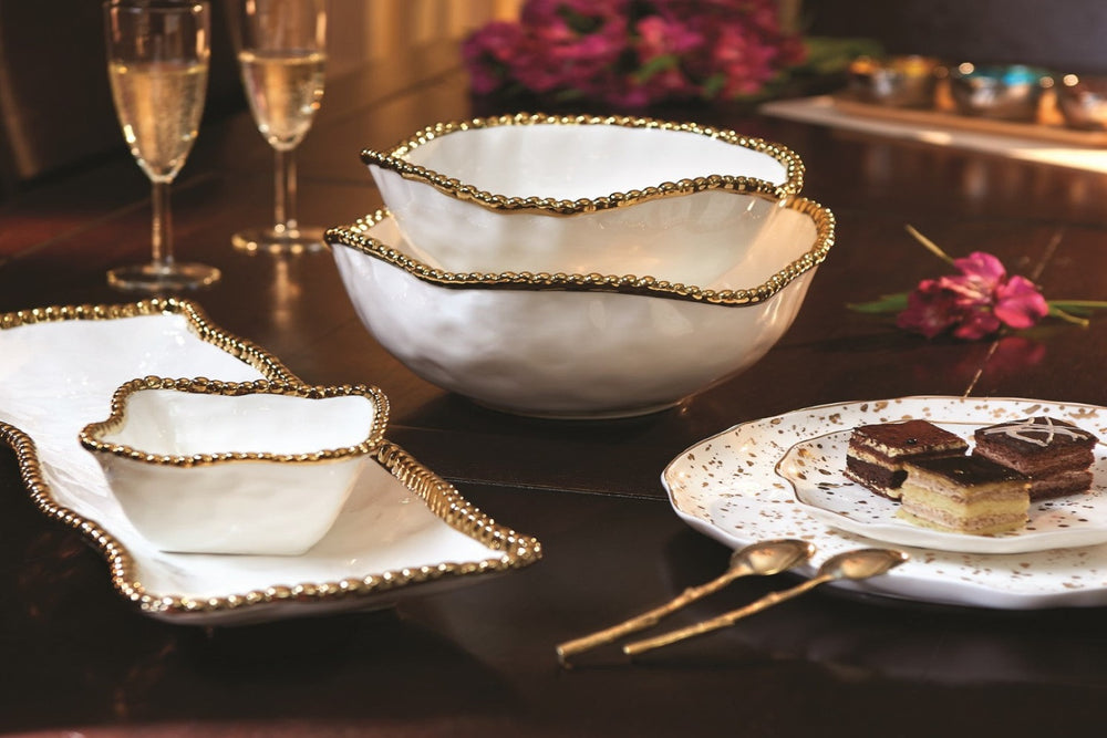 Sienna White and Gold Square Snack Bowl — Detail View | Premium Quality | Beth & Lily Decor