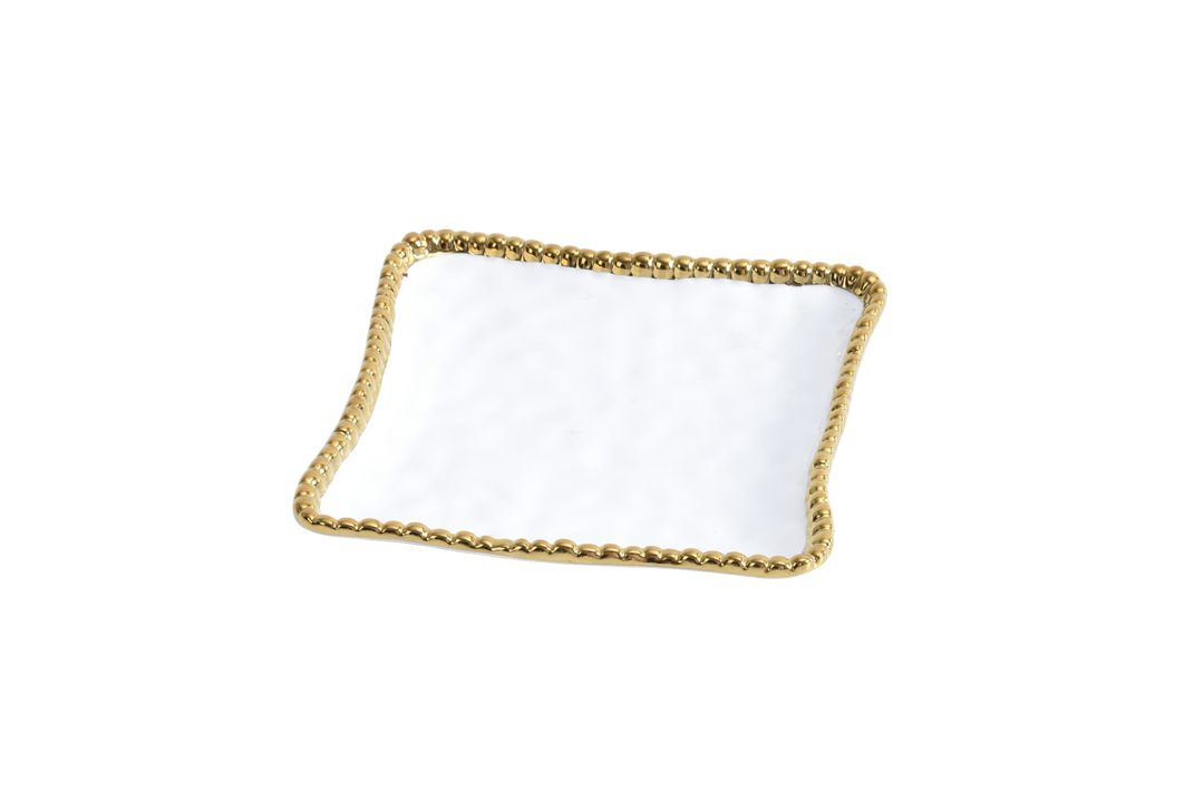 Sienna White and Gold Square Dessert Plate