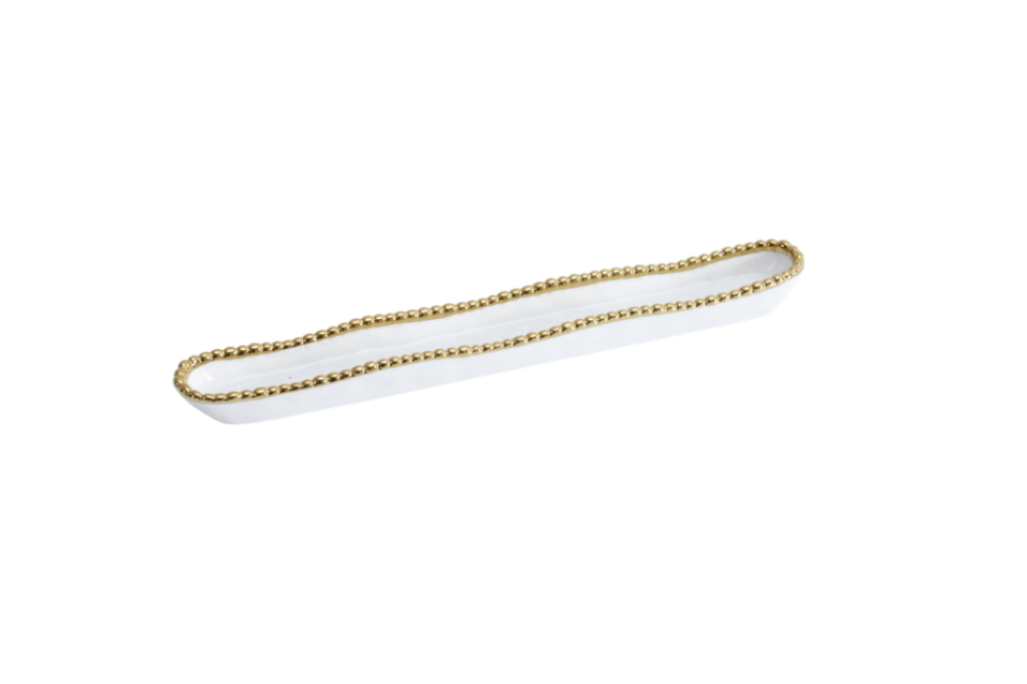 Sienna White and Gold Olive Serving Dish