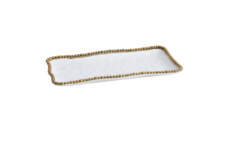 Sienna White and Gold Medium Rectangular Tray