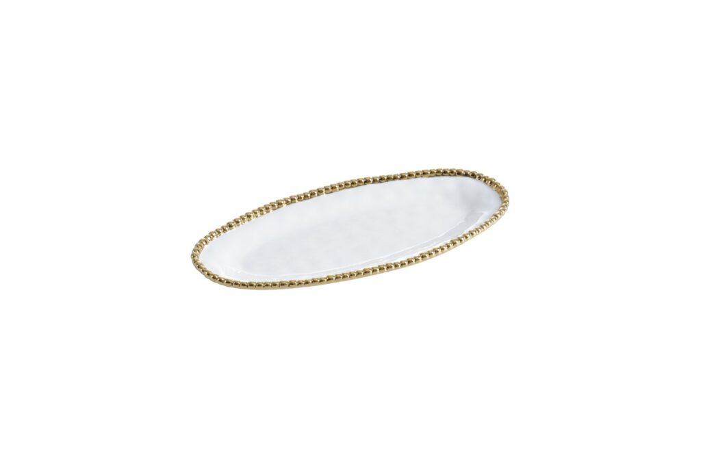 Sienna White and Gold Small Oval Server