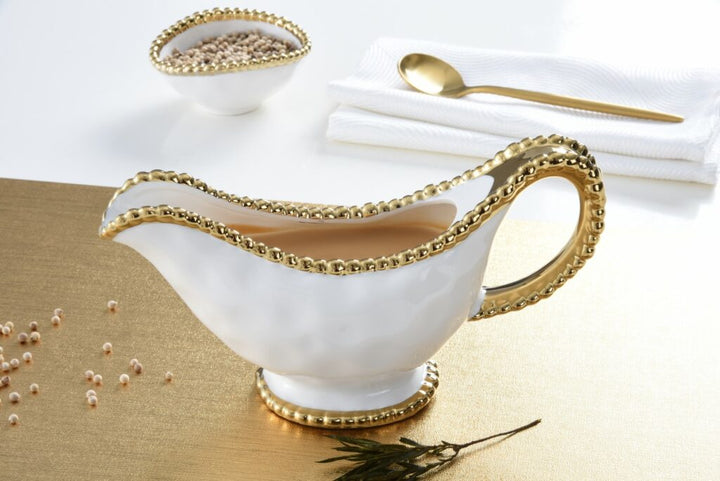 Sienna White and Gold Gravy Boat