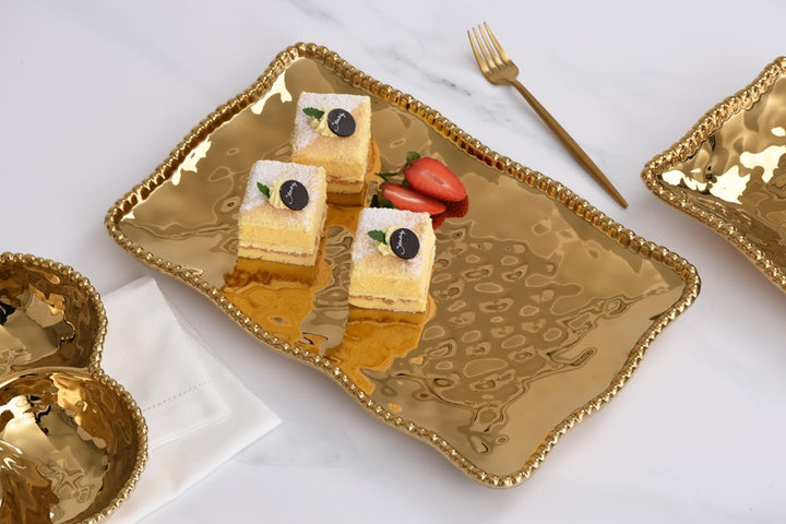 Eva Gold Beaded Decorative Platter | Luxury Home Decor UAE | Beth & Lily Decor