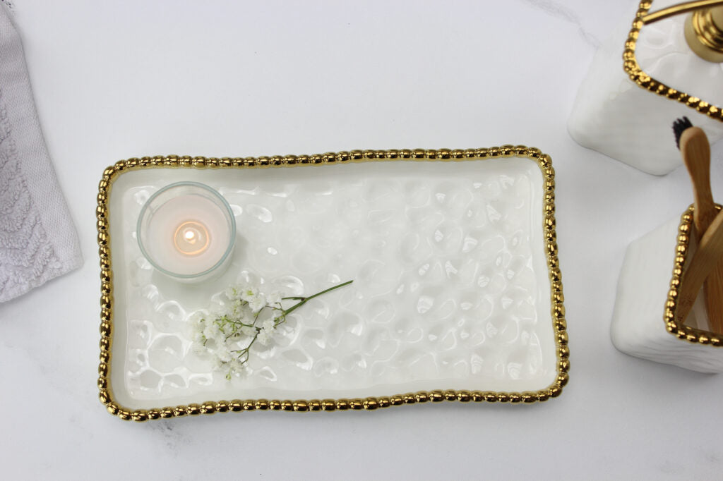 Sienna White and Gold Rectangular Tray