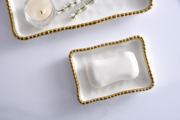 Sienna White and Gold beaded Soap Dish